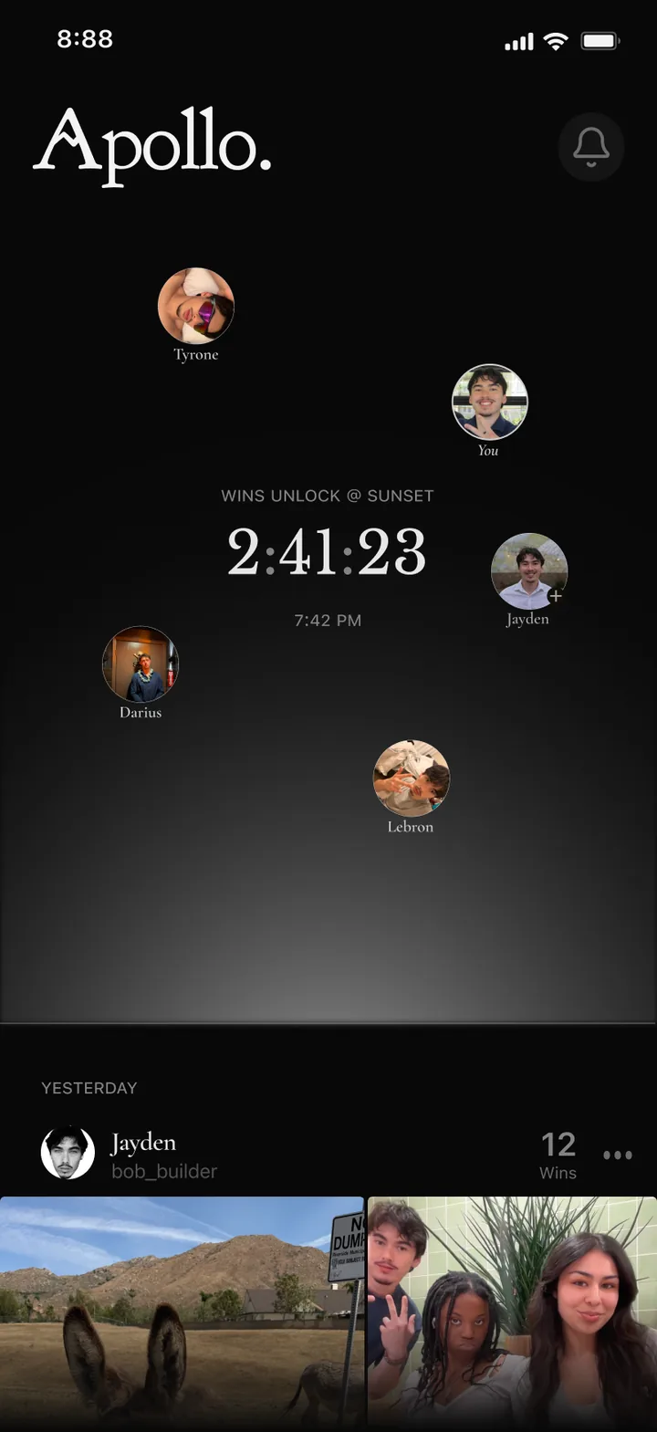 The latest home: friends orbit the sunset countdown.