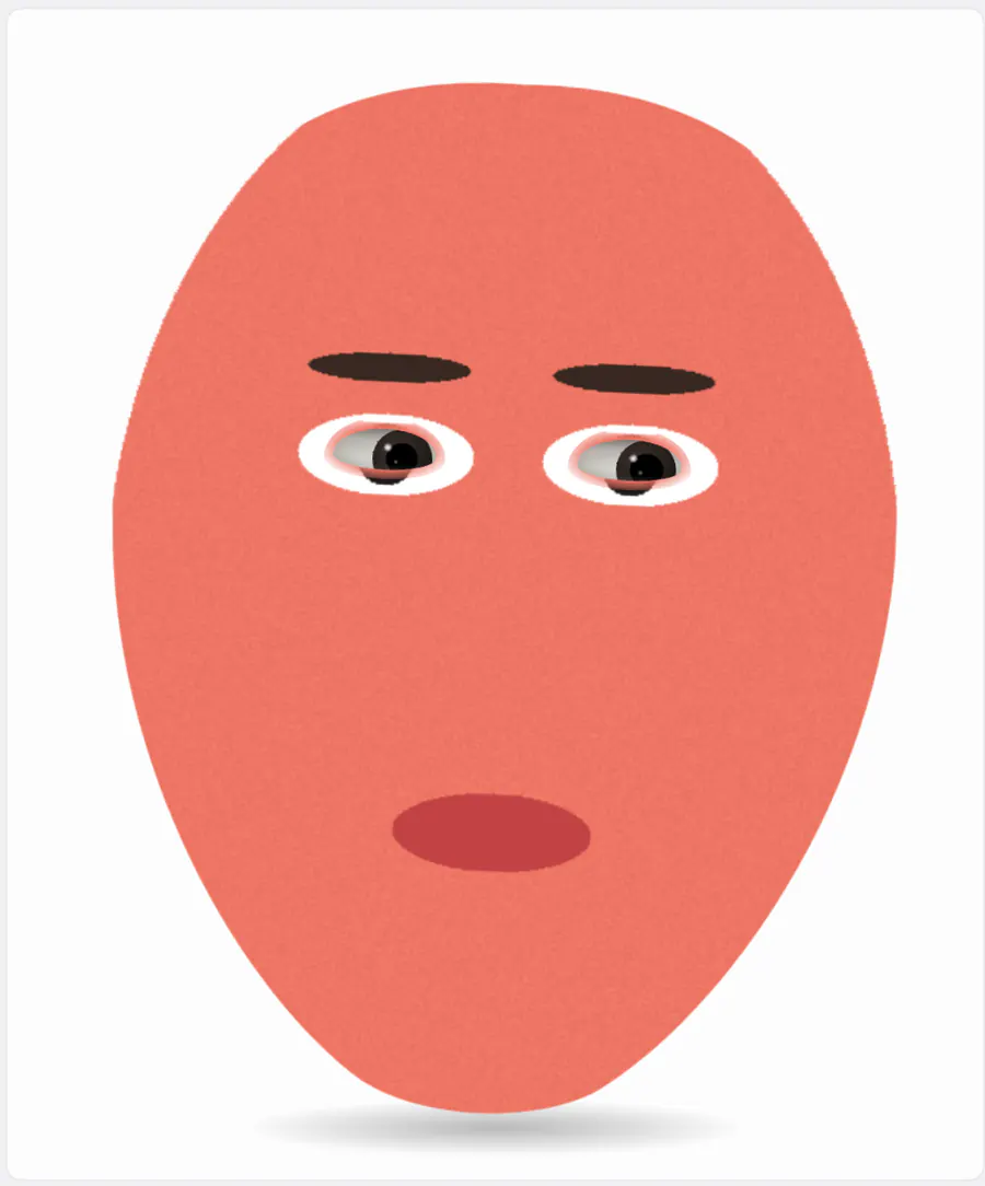 Step four, the finished head with living eyes and a contact shadow.