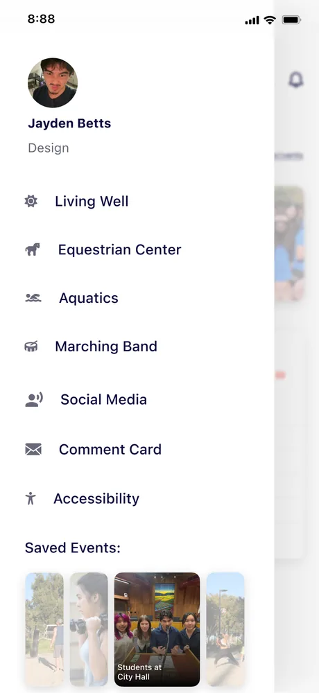 The redesigned side menu holding the less-used tabs.