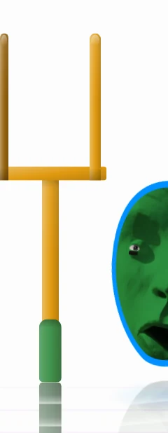 The goal after: taller uprights, a crossbar that ends where they stand, and a green pad the same width as the post.